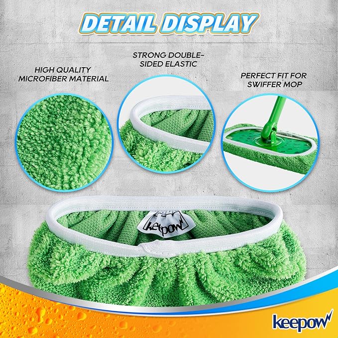 KEEPOW Reusable Microfiber Mop Pads