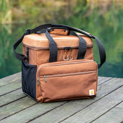 Carhartt Thick Foam Fully Insulated Cold Front Coolers, Premium Ice Retention, Durable Water Resistant Material W/Front Zippered Pocket, 24 Can Lunch Cooler, Bluestone