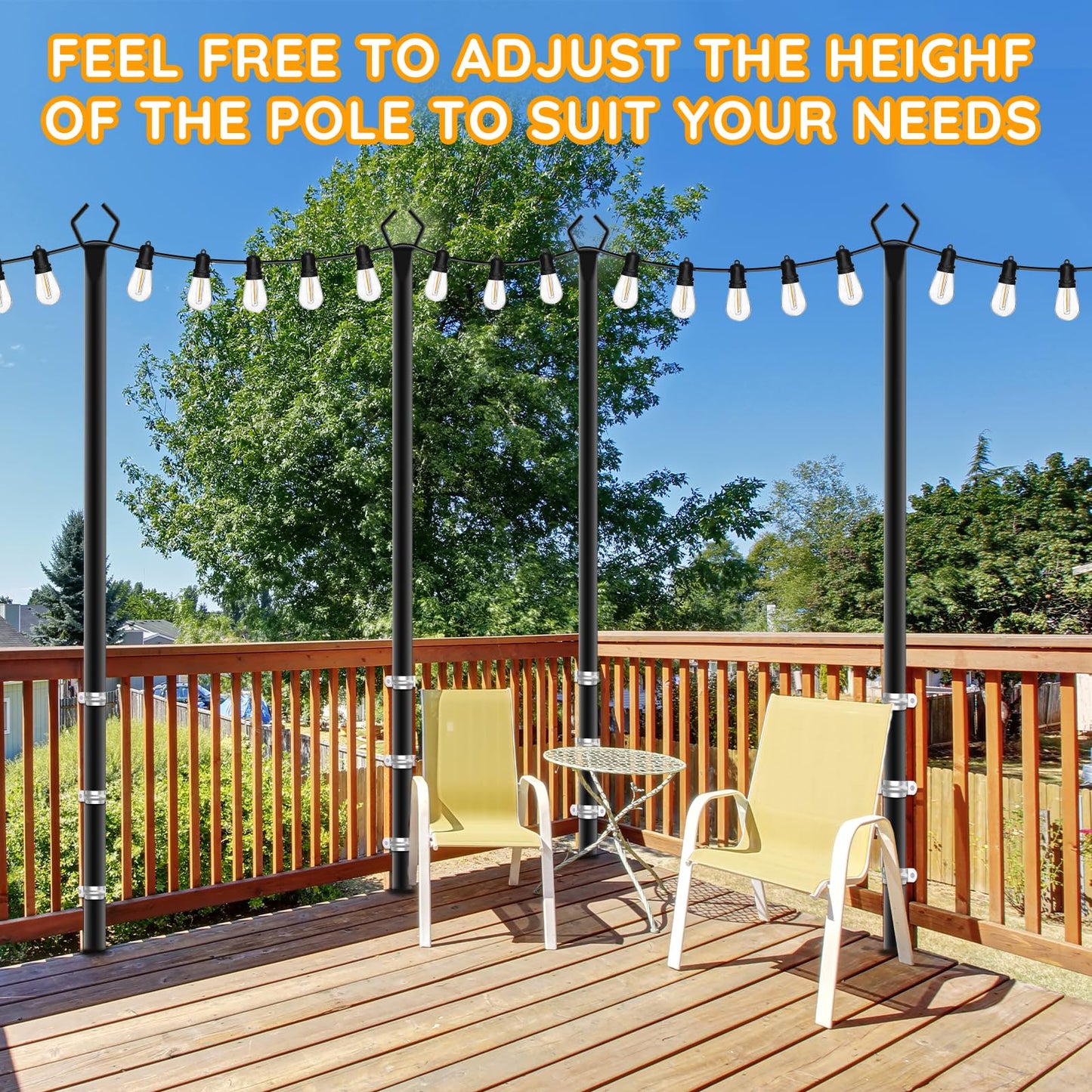 AHRLHR 2 Pack String Light Poles,Poles for Outdoor String lights10 Ft Metal Poles with Fork for Outdoor String Lights,Outdoor Light Poles with Fork,Patio,Deck,Backyard