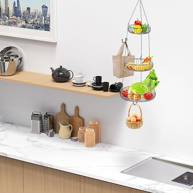 Simple Houseware Adjustable Metal Hanging Fruit Basket