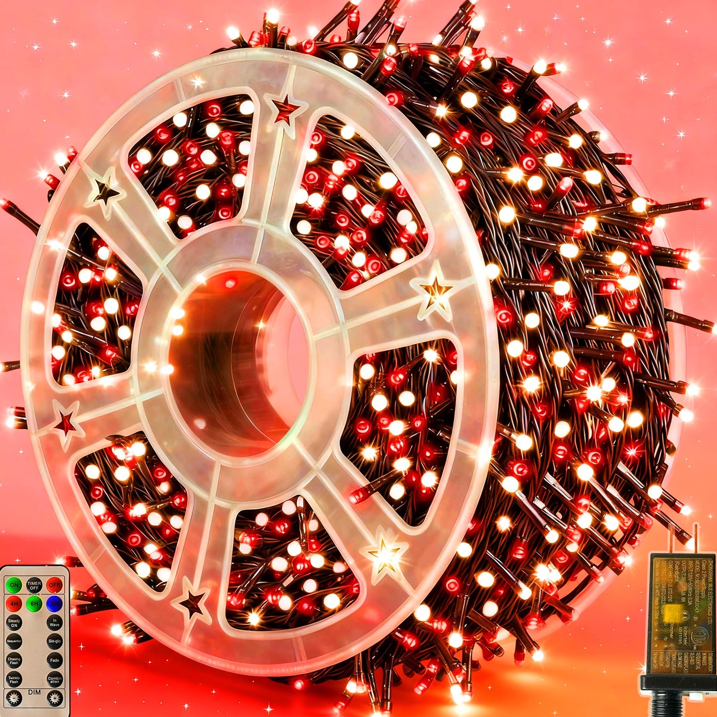 Domolli Christmas Lights 500LED 164FT, Waterproof Christmas Tree Lights with 8 Modes, Remote Control 3 Timers & Memory Function Xmas Decorations for House and Holiday (White and Red)
