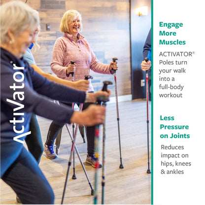 Urban Poling ACTIVATOR® Walking Poles for Balance and Rehabilitation – 1 Pair – Ergonomic CoreGrip™ Handles – Adjustable, Collapsible, and Lightweight for Stability and Recovery in Silver/Red