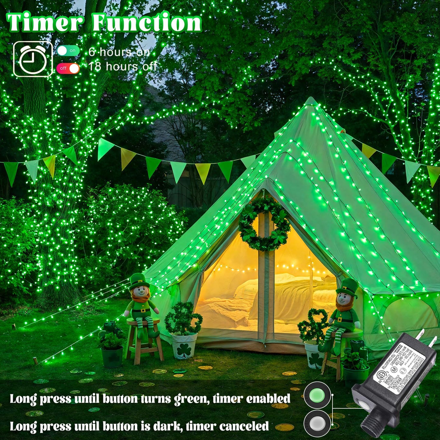 100FT 300 LED Outdoor String Lights, Plug in Connectable Christmas Lights Indoor Waterproof, 8 Modes Clear Wire String Lights for Outside Bedroom Xmas Tree Garden Patio Halloween Decorations, Green