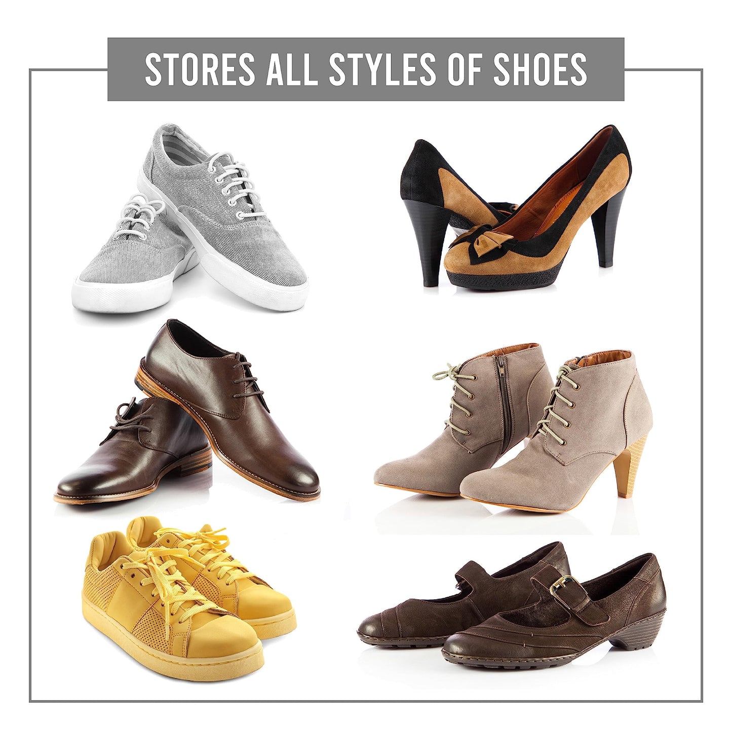 Under Bed Shoe Storage Organizer - TEAR-RESISTANT Heavy Duty 600D Material - Fits All Styles Men's and Women's Shoes, Up to 16 Pairs - Extra-Strong Zipper - Grey - Perfect for College Dorms