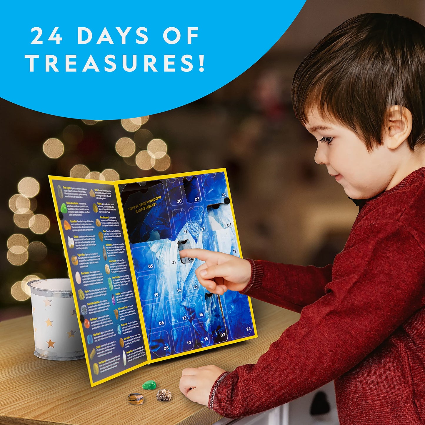 NATIONAL GEOGRAPHIC Rock Collection Advent Calendar 2025 - Advent Calendar for Kids with 24 Gemstones, Minerals & Fossils for Kids, Complete Gem & Fossil Collection Christmas Countdown Calendar