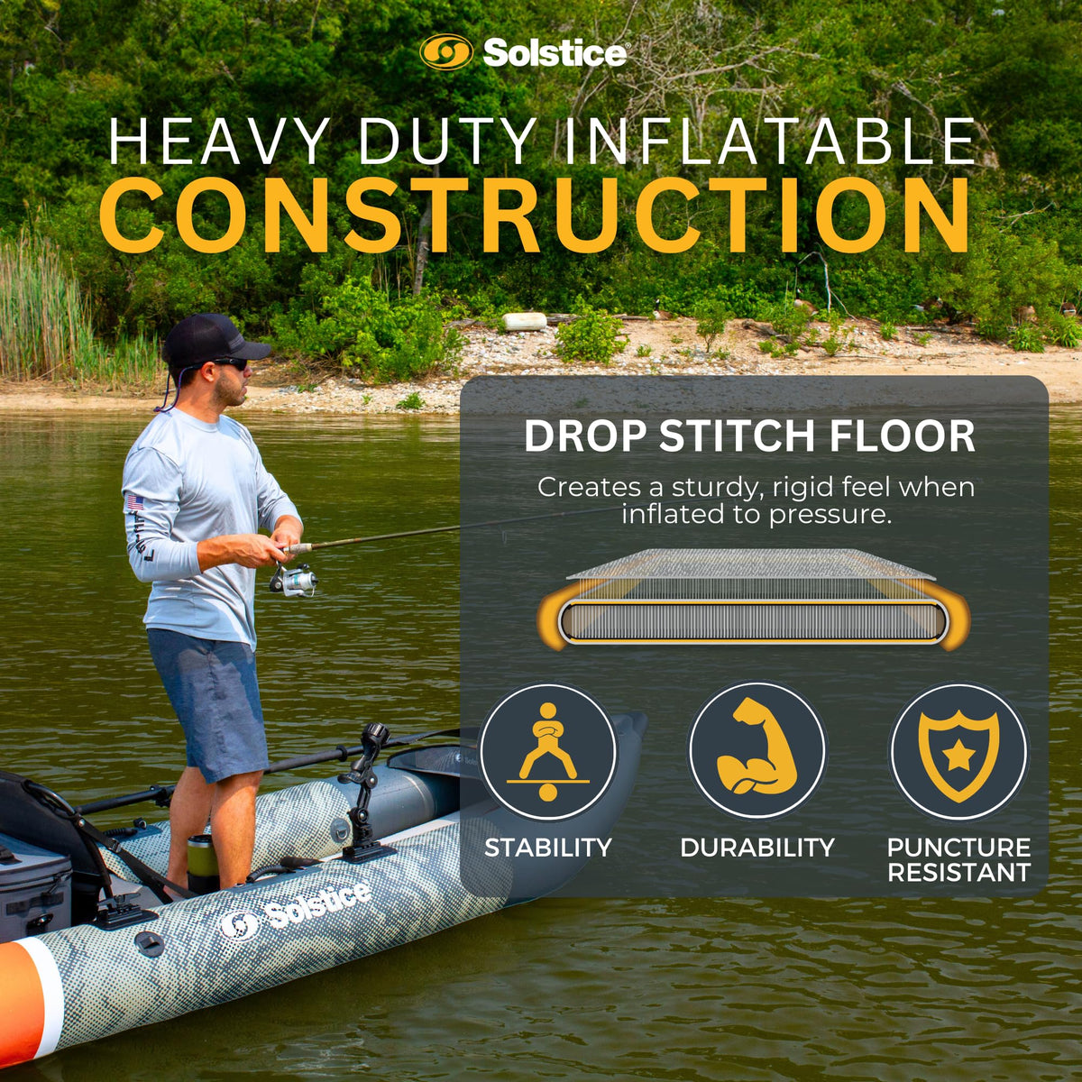 Solstice Inflatable Kayak Boat – Durable, Portable & Adventure-Ready, Heavy Duty PVC – Adjustable Seats, Accessory Mounts, Skeg & Pump Included, Fishing, 1-2 Person Tandem, Scout, Camo, 12'6"