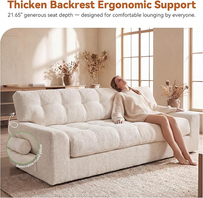 MONVANE 75.6" Convertible 3 Seater Sofa, 2-in-1 Boneless Sleeper Sofa Bed