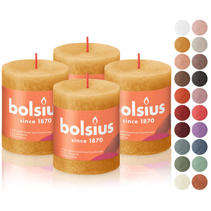 BOLSIUS 4 Pack Yellow Rustic Pillar Candles - 2.75 X 3.25 Inches - Premium European Quality - Includes Natural Plant-Based Wax - Unscented Dripless Smokeless 35 Hour Party and Wedding Candles