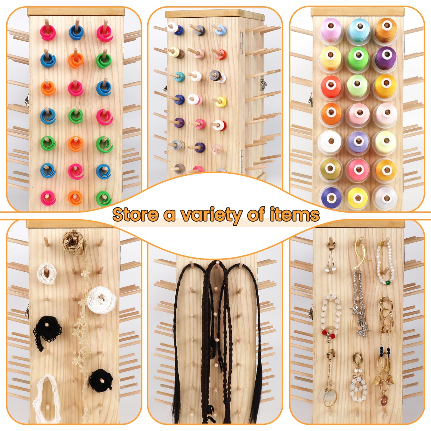 New brothread 129 Spools(DIY) 360° Fully Rotating Wooden Thread Rack/Thread Holder Organizer with Double Doors(Inner Space Hold ≤ 500M Thread Spools) for Sewing, Quilting, Embroidery, Hair-braiding