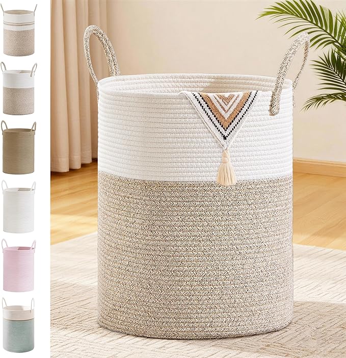 Tall Laundry Basket with Handles, 88L Portable Dirty Clothes Hamper, Boho
