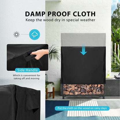 VIVOHOME 4ft Heavy Duty Indoor Outdoor Firewood Storage Log Rack and Cover Combo Set with Zipper and 3ft Heavy Duty Firewood Rack with Zippered Cover, Outdoor Log Holder Storage, Black