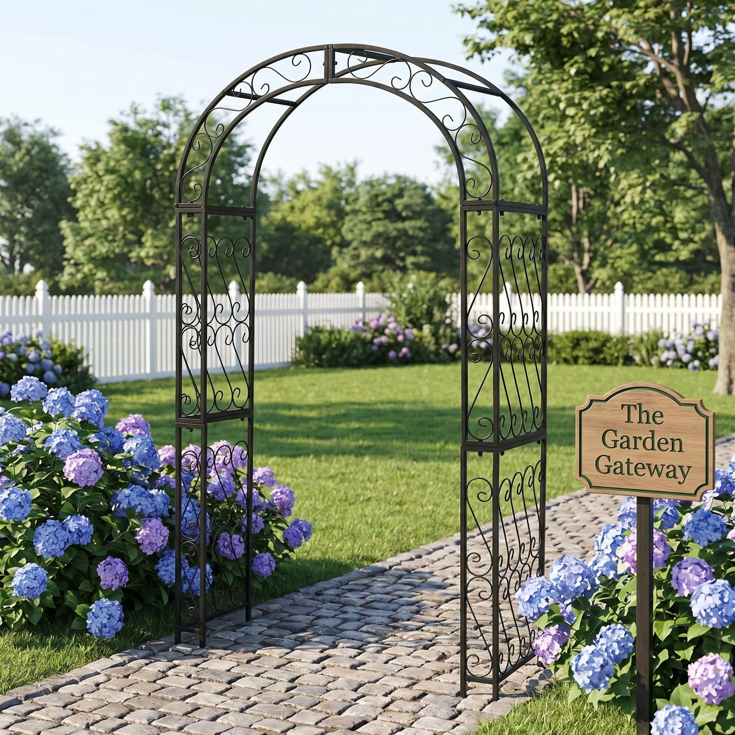 Flohover 48.8" W x 83.8" H Garden Arch, Black Sturdy Metal Iron Arbor, Courtyard Cast Trellis for Various Climbing Plant, Outdoor European-Style Archway Wedding Ceremony Party