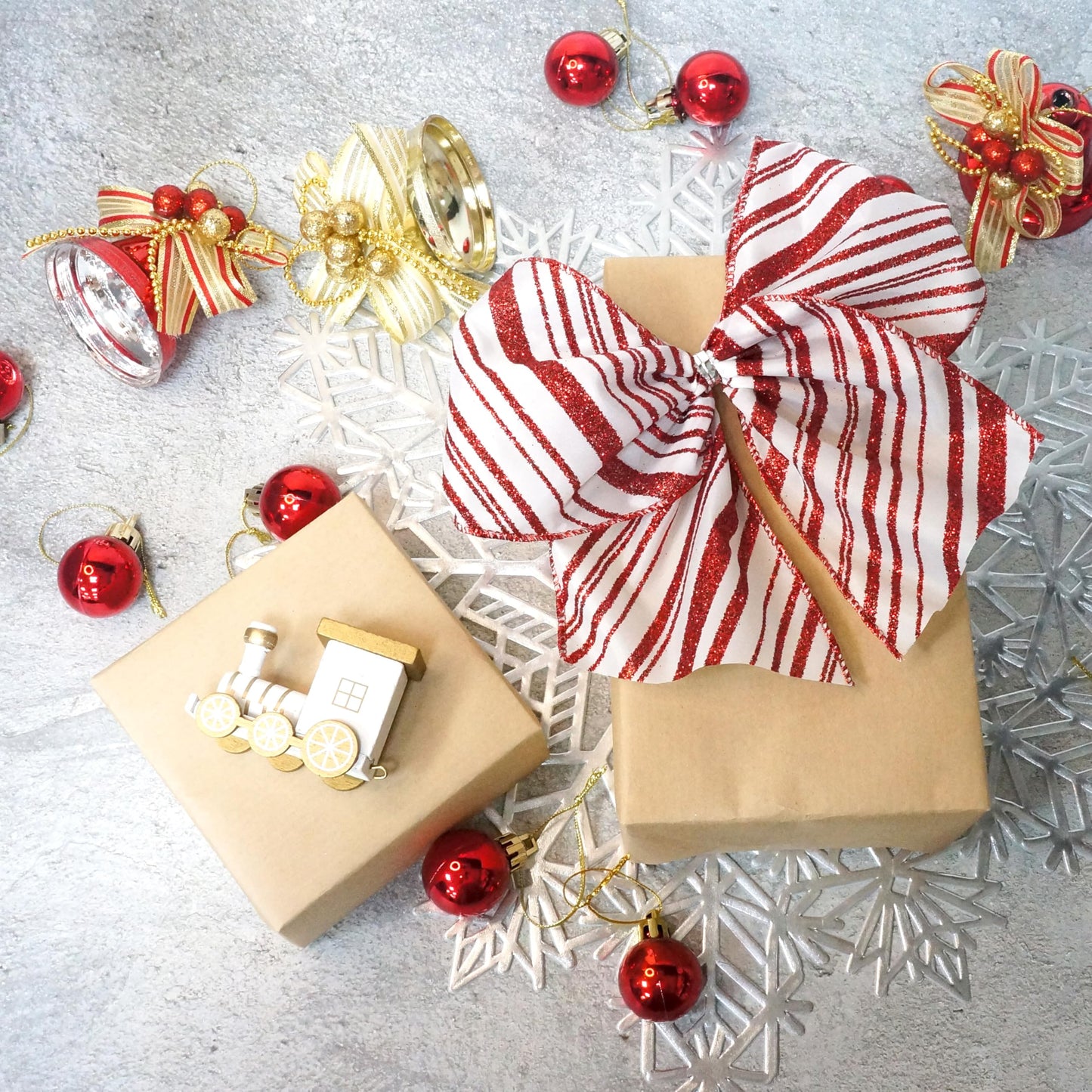ALTIER 4 Inch x 10 Yards White Satin Red Glitter Stripes Wired Ribbon for Christmas Home Decoration Gift Wrapping Bow Making Wreath DIY Crafts
