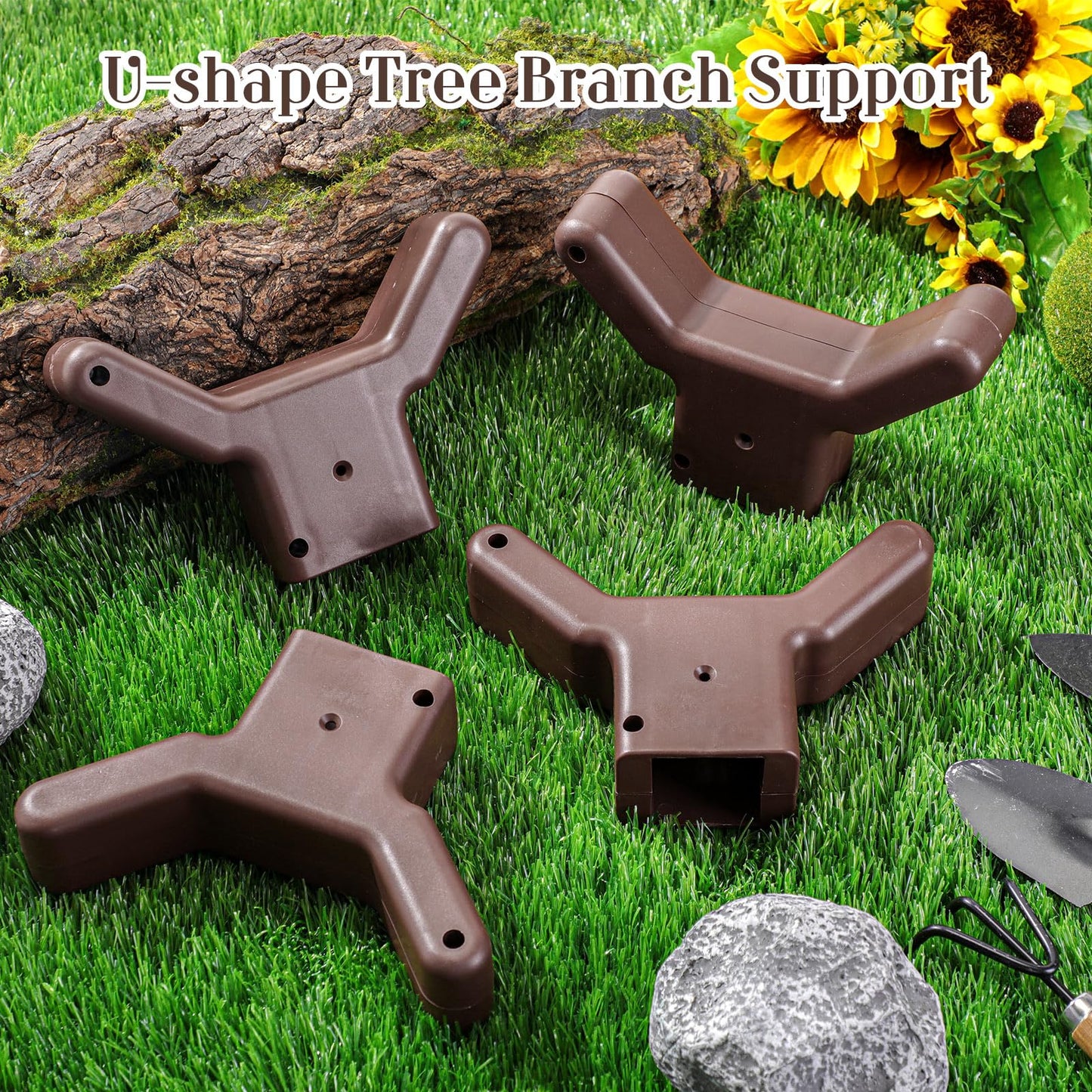 Yungyan 4 Pcs Tree Support, Plastic Fruit Branch Support Device Tree Brace Prevent Them from Breaking for Vineyards Ornamental Gardens Orchards Fits on Standard 1.57 x 1.57 Inch Lumber (Brown)
