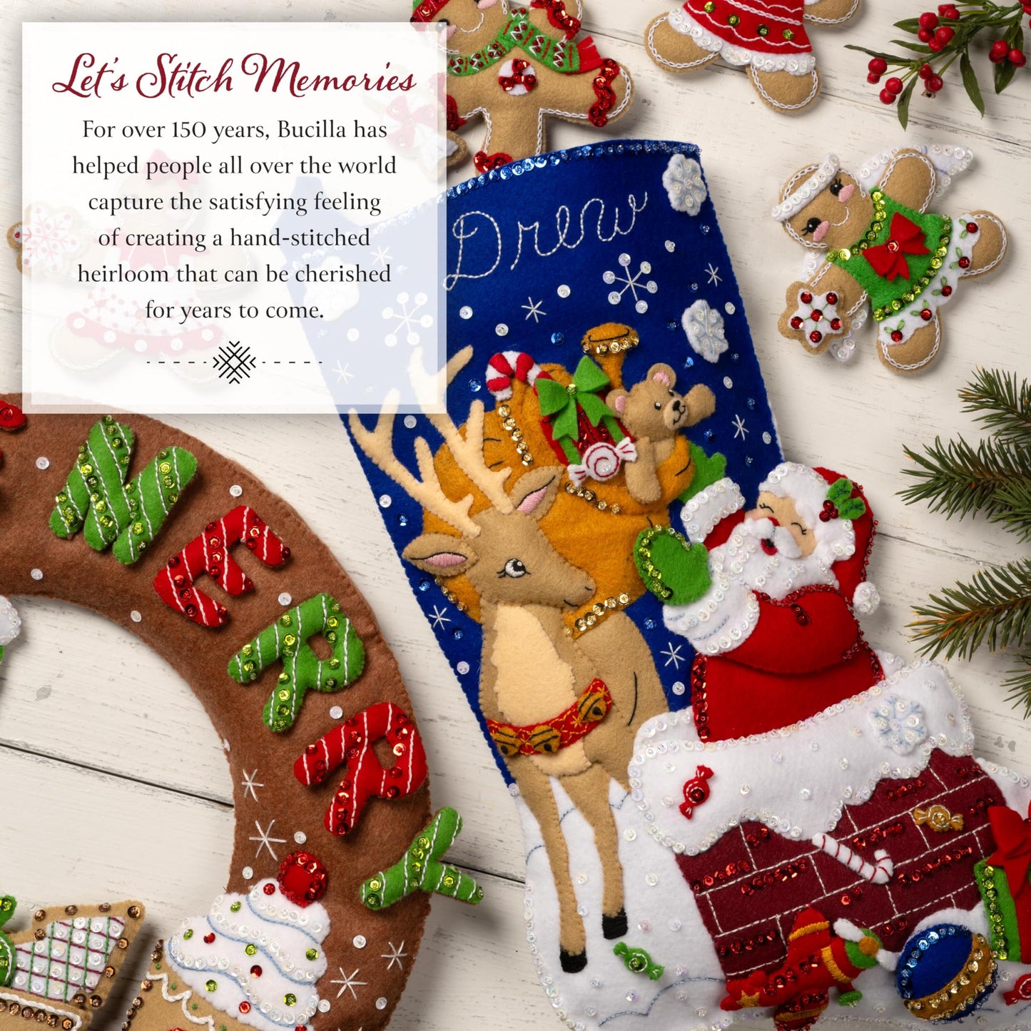Bucilla Felt Applique 6 Piece Ornament Making Kit, Jolly Gingerbread Snowman, Perfect for DIY Arts and Crafts Projects