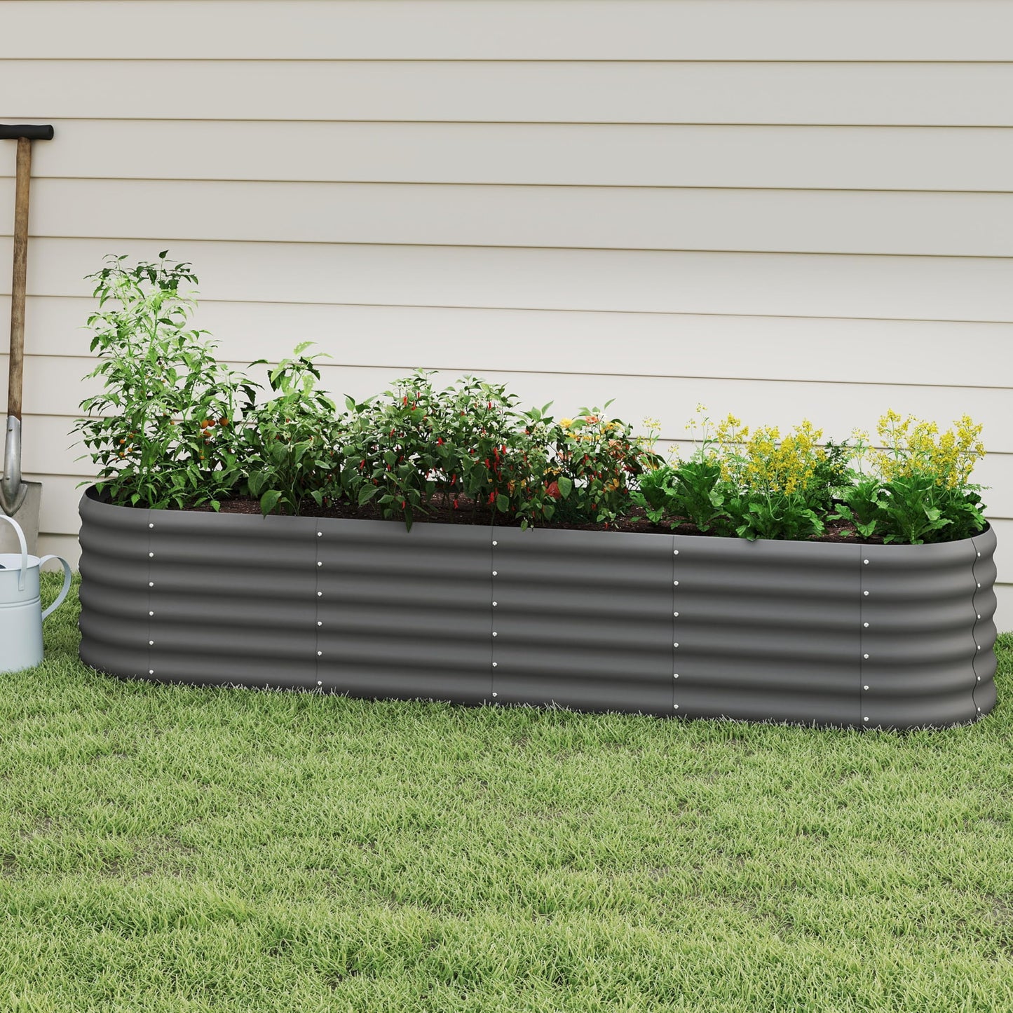 DDK Galvanized Raised Garden Bed, Outdoor Planter Bed, 8x2x1.5ft Metal Planter Box for Gardening and Planting,GD