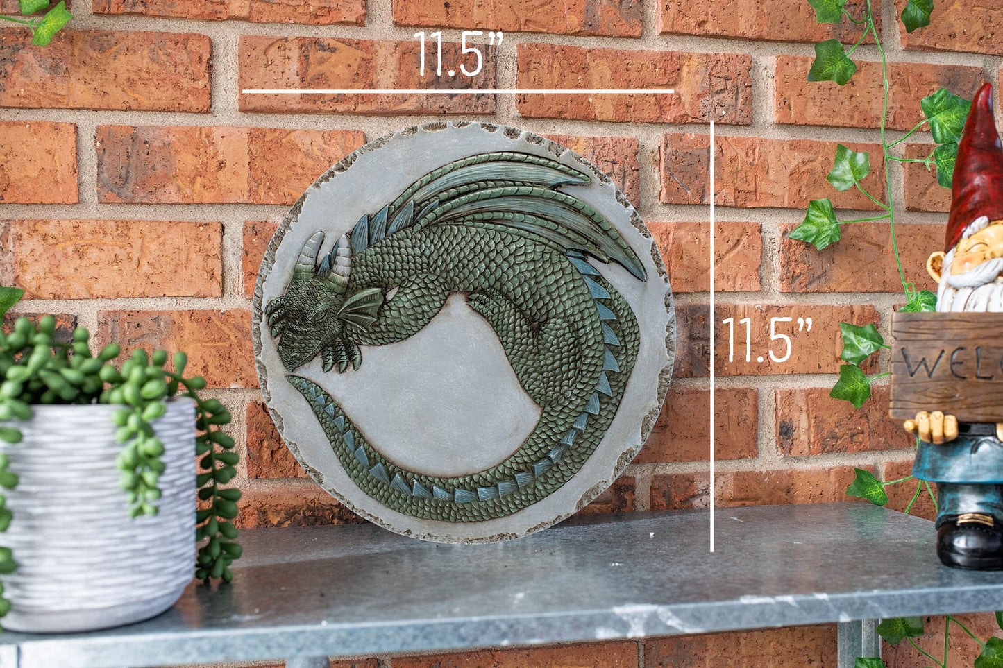 NAT & Jules Animal Character Dimensional Indoor Outdoor 12 inch Round Cast Resin Decorative Garden Stepping Stone, Patio, Walkway Sculpture Yard Art, Green Dragon