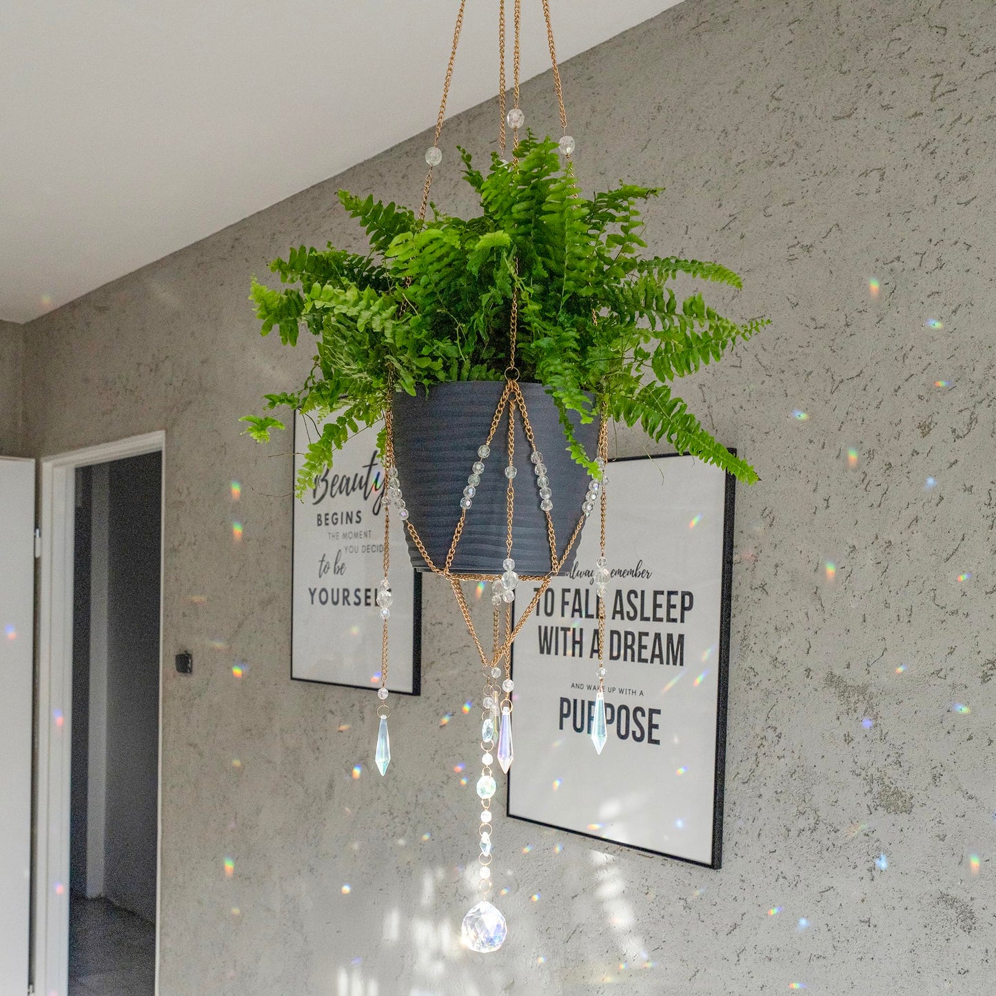 Sun Catcher Plant Hanger with Beads and Glass Crystal Ball Suncatcher.