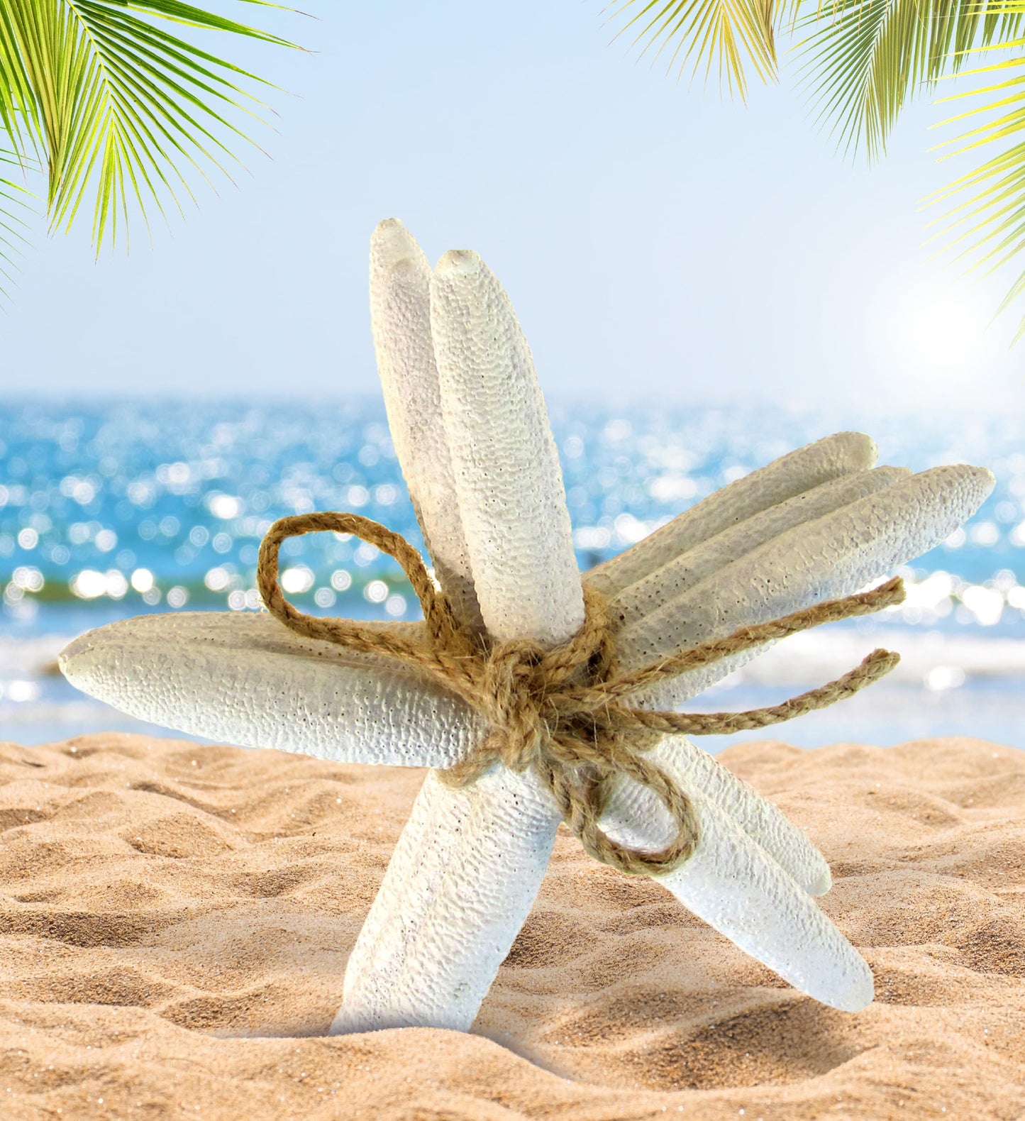 Puzzled Nautical White Starfish Set - Decorative Beach Style Tabletop Centerpiece, Realistic Resin Sea Coral Reef Starfishes for Ocean Themed Home Accent Decor - 3 Pieces