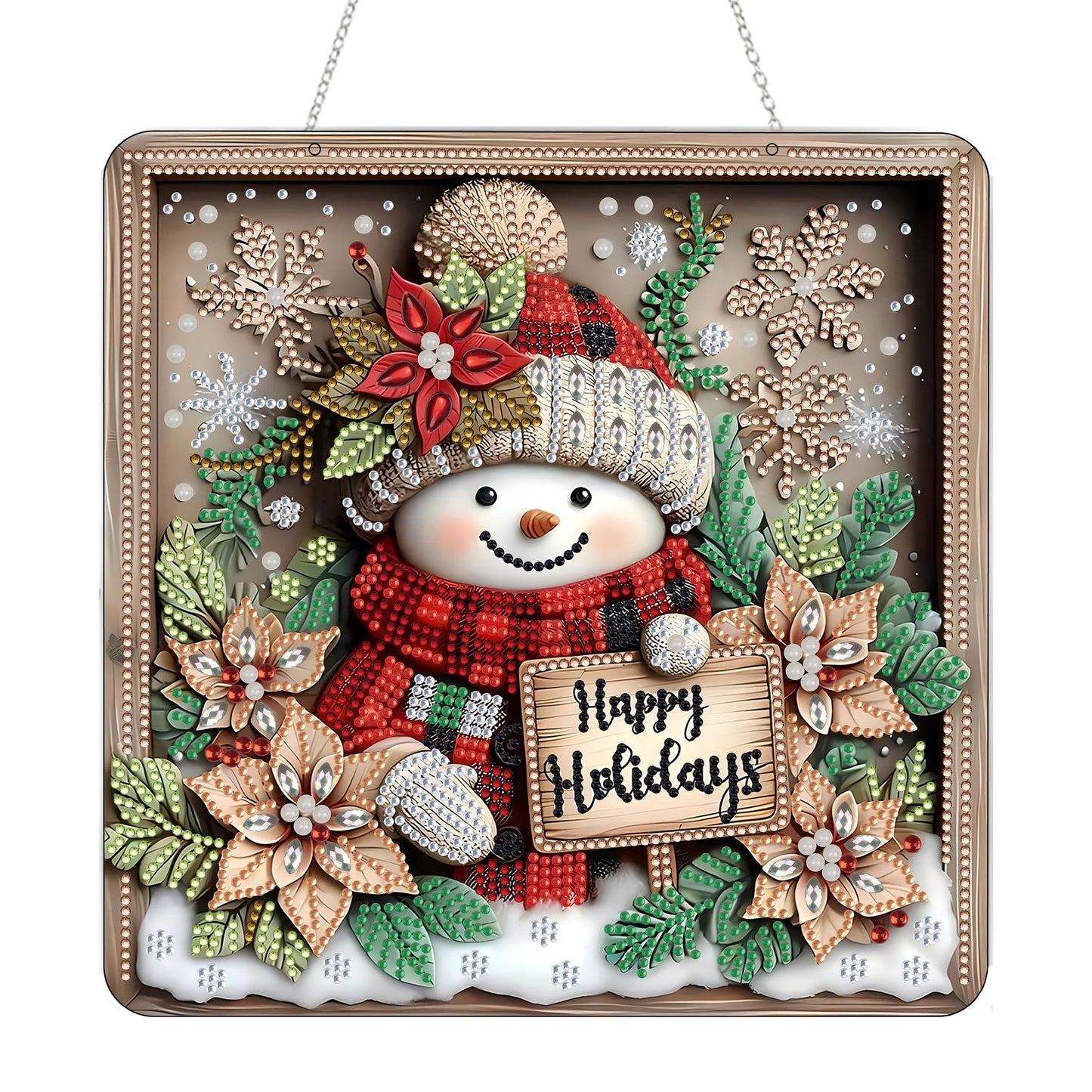 DIY Acrylic Diamond Art Painting Wreath Kits Special Shaped Rhinestone 5D Diamond Art Window Pendants Home Garden Wall Hanging Kits Hanging Ornament，Double Sided(Christmas Snowman-1)