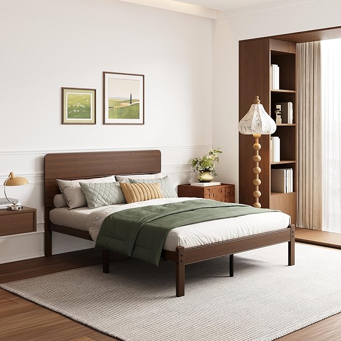 BOSRII 14in High Solid Bamboo Wood Platform Full Size Bed Frame
