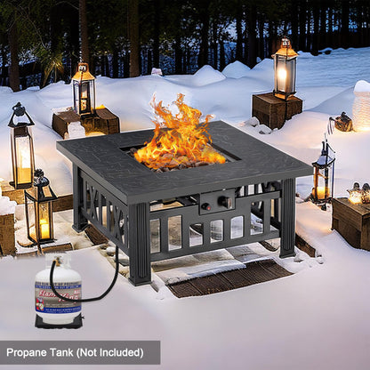 VECELO Propane Fire Pit, 30 Inch Outdoor Gas Fire Table, 50,000 BTU Square Firepit with Lid and Lava Rock, Adjustable Flame Steel Fire Table for Outdoor, Patio, Backyard, Party, Black