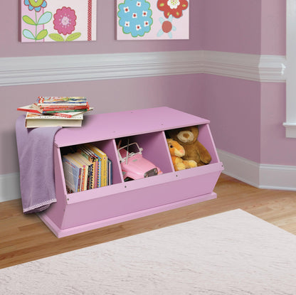 Badger Basket Stackable 3-Bin Storage Cubby - Modular Toy and Craft Organizer with Wide Mouth Bins, Expandable Design, Solid Panel Construction - Compatible with Other Units - Lilac