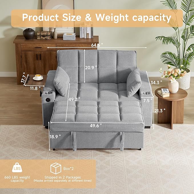 Auvsoce 65'' Chaise Lounge Chair Indoor, 3-in-1 Convertible Sofa Bed