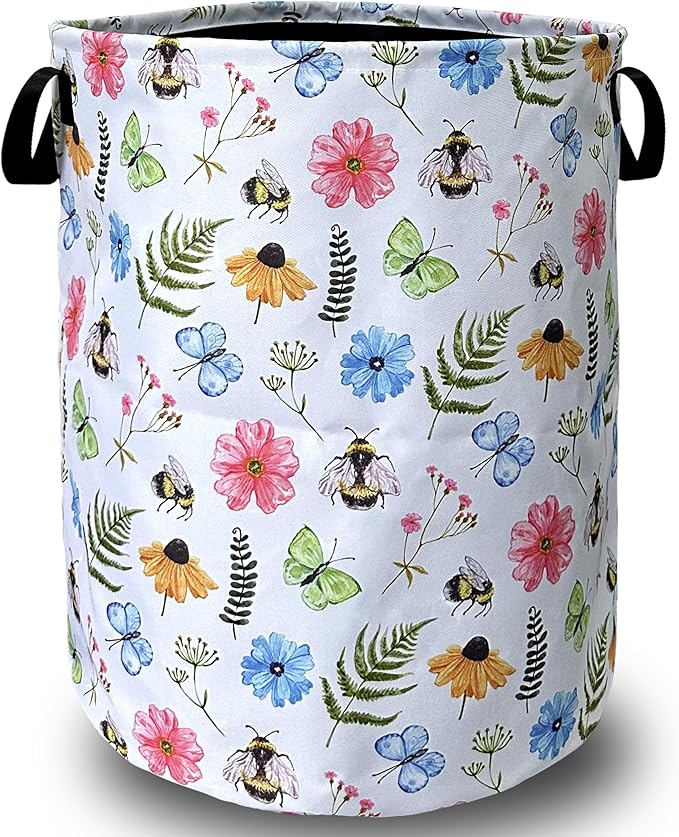 Cute Bee Floral Flowers Laundry Basket Foldable