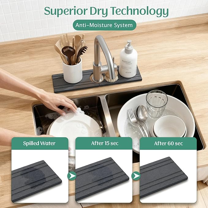 Stone Faucet Mat for Kitchen Sink Splash Guard 15.7" x 3.9"