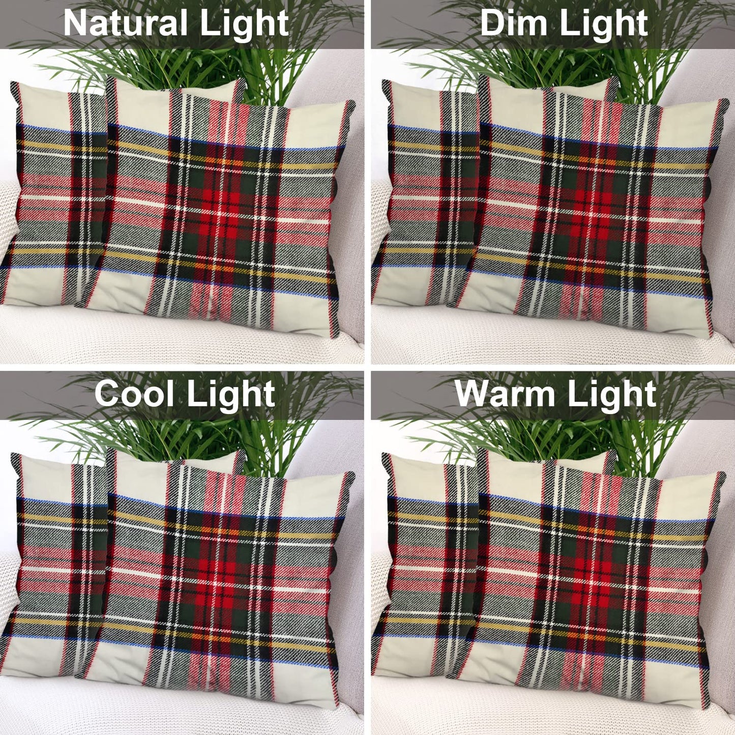 Batmerry Red White Plaid Throw Pillow Covers, Scottish Tartan Decorative Pillow Covers Digital Printing Blended Fabric for Couch Sofa Bed Invisible Zipper 20x20 in