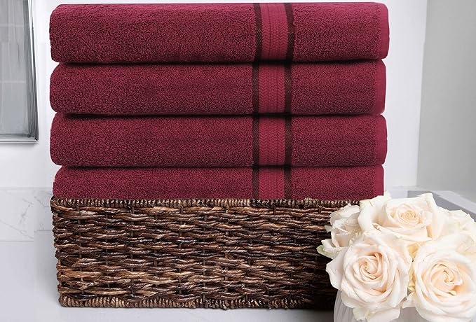 Cotton Craft Ultra Soft 4 Pack Oversized Extra Large Bath Towels 30x54 Burgundy
