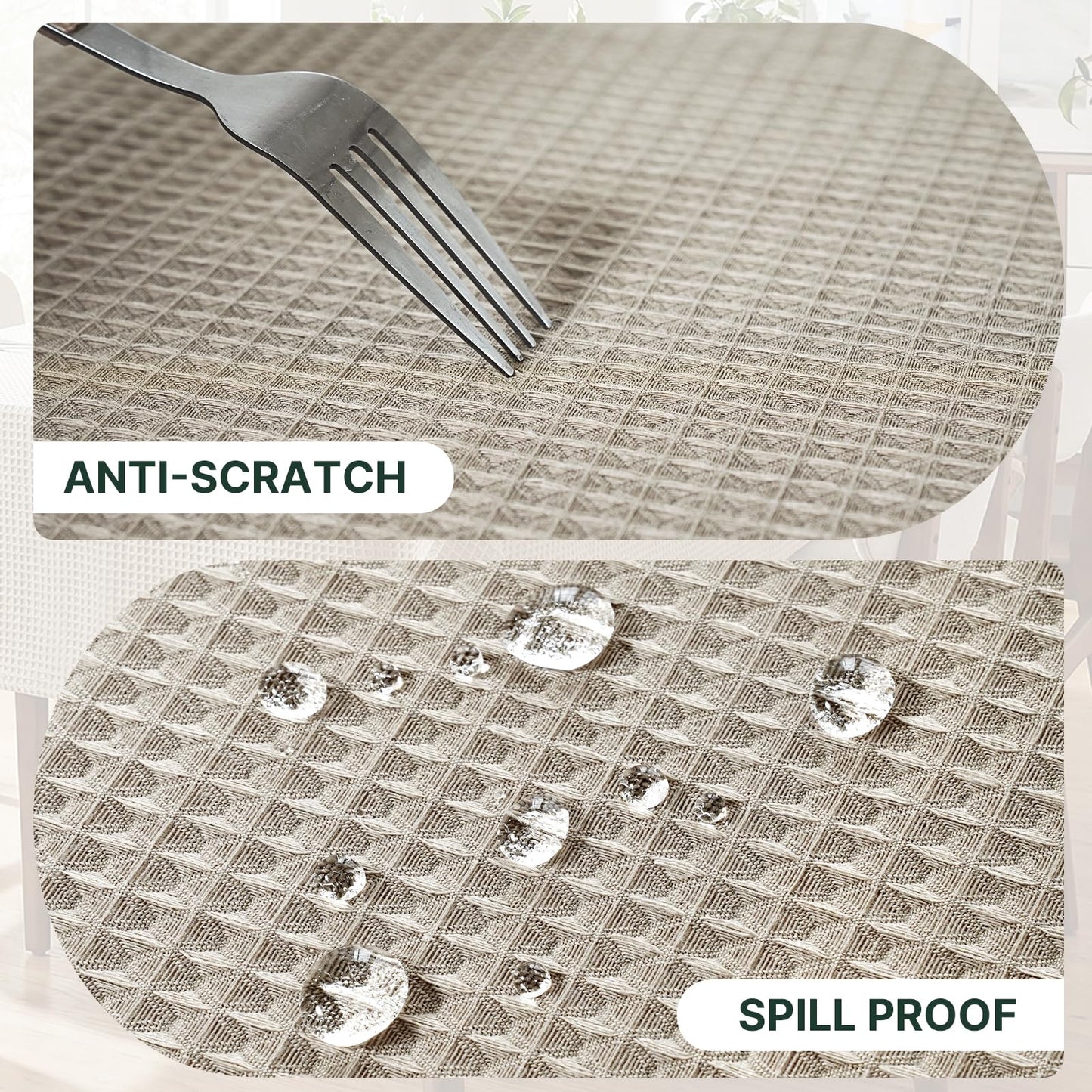 H.VERSAILTEX Rectangle Tablecloth Waffle Textured Waterproof Table Cloth Stain Resistant Wrinkle Free Washable Decorative Table Cover for Dining, Kitchen, Wedding and Parties (60x84 Inch,Natural)