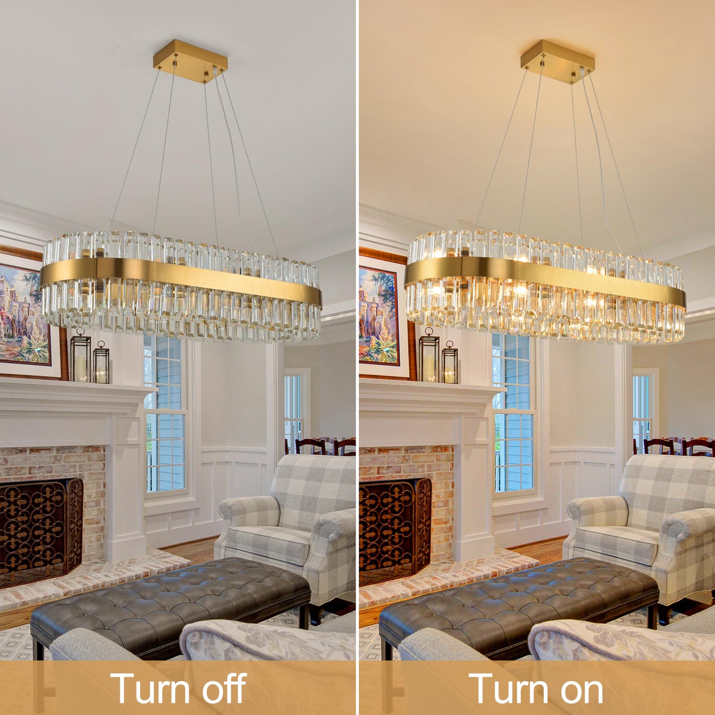 MADEM Modern Chandelier for Dining Room,16-Light Brass Gold 2-Tiers Rectangle Chandelier with Adjustable Length 51.18",Crystal Chandelier for Living Room, Dining Room,Kitchen Chandelier Over Table