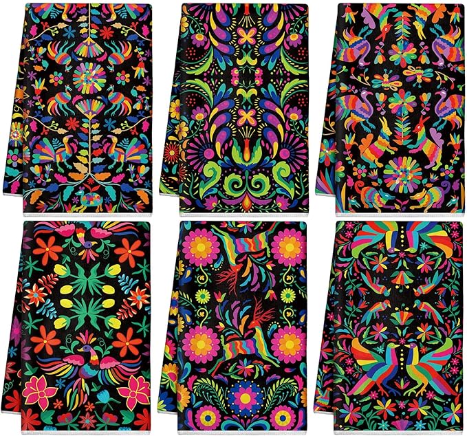Breling Set of 6 Mexican Kitchen Towels Colorful Flowers Mexican Themed Dish