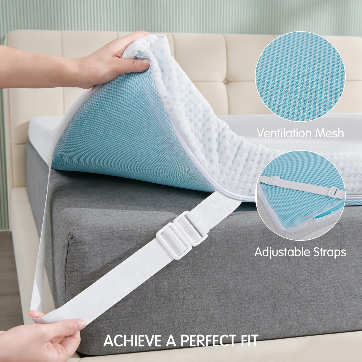 Subrtex Mattress Topper Cover (Only Cover) Mattress Protector Bedding Rayon Made from Bamboo Removable Mattress Encasement Mattress Cover with Zipper (4 Inch, White, Queen)