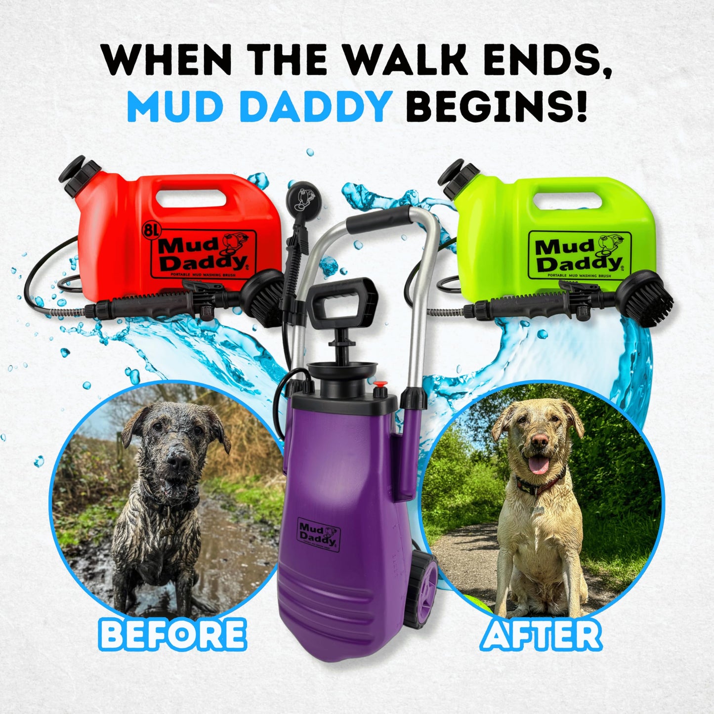 8 Litre Mud Daddy Portable Pet Washing Device | Muddy Walks | Pet Cleaning | Grooming | Red
