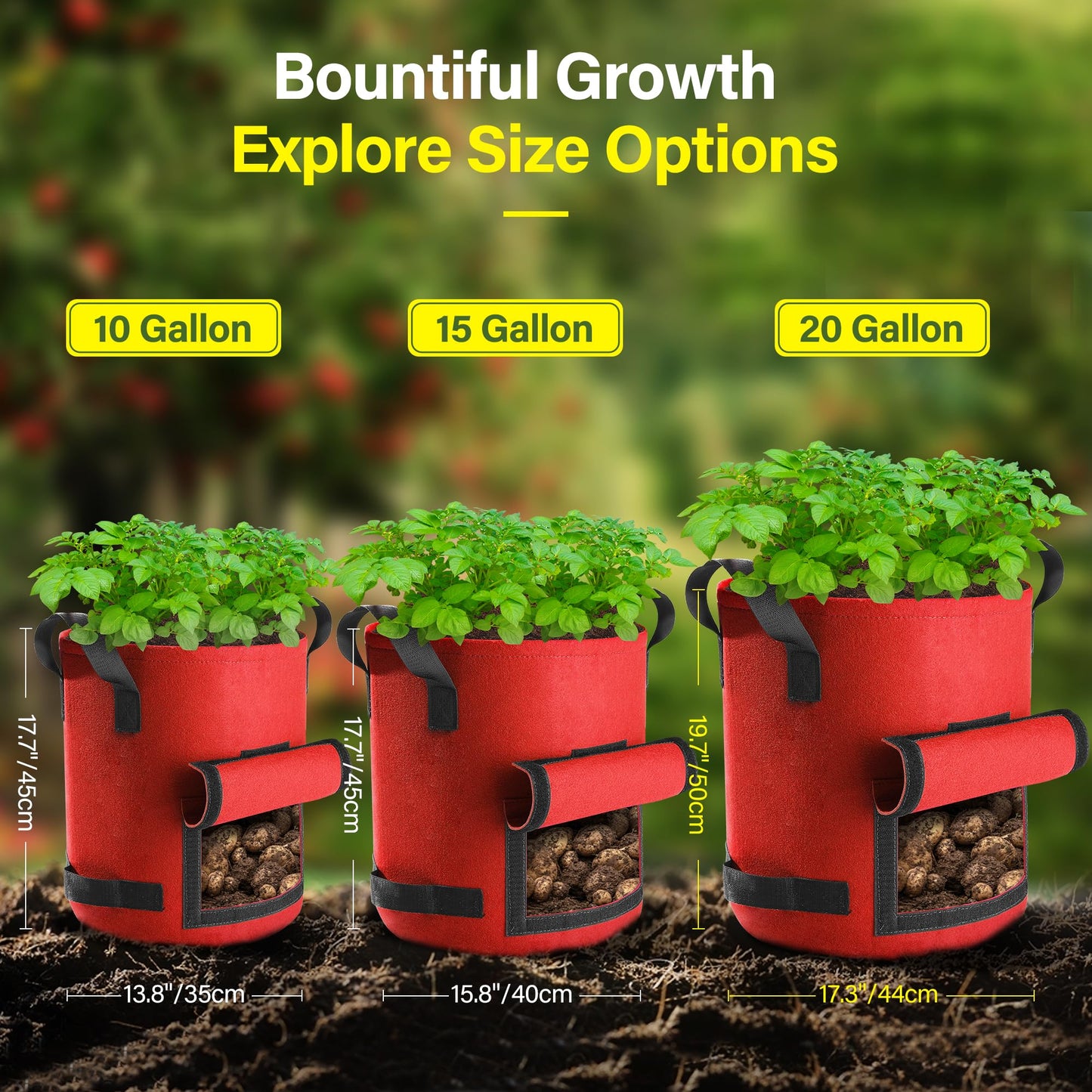 Suntee 6 Pack 15 Gallon Potato Grow Bags with Flap, Thickened Nonwoven Fabric Grow Bags for Growing Potatoes, Colorful Plant Grow Bags Pots Gardening Vegetable Potato Growing Bags with Durable Handles