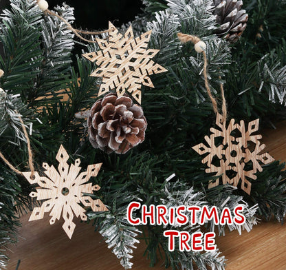 Wooden Snowflakes Christmas Ornaments 16Pcs Tree Hanging Decorations Rustic Wood Crafts