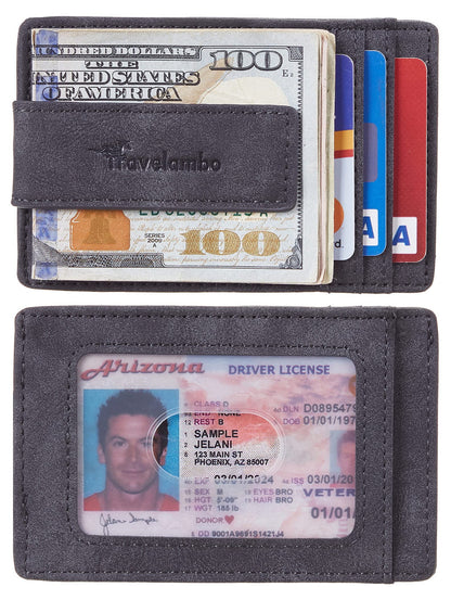 Travelambo Money Clip for Men Magnetic Front Pocket Wallet Slim Wallet Minimalist Card Holder RFID Blocking (Deep Grey)