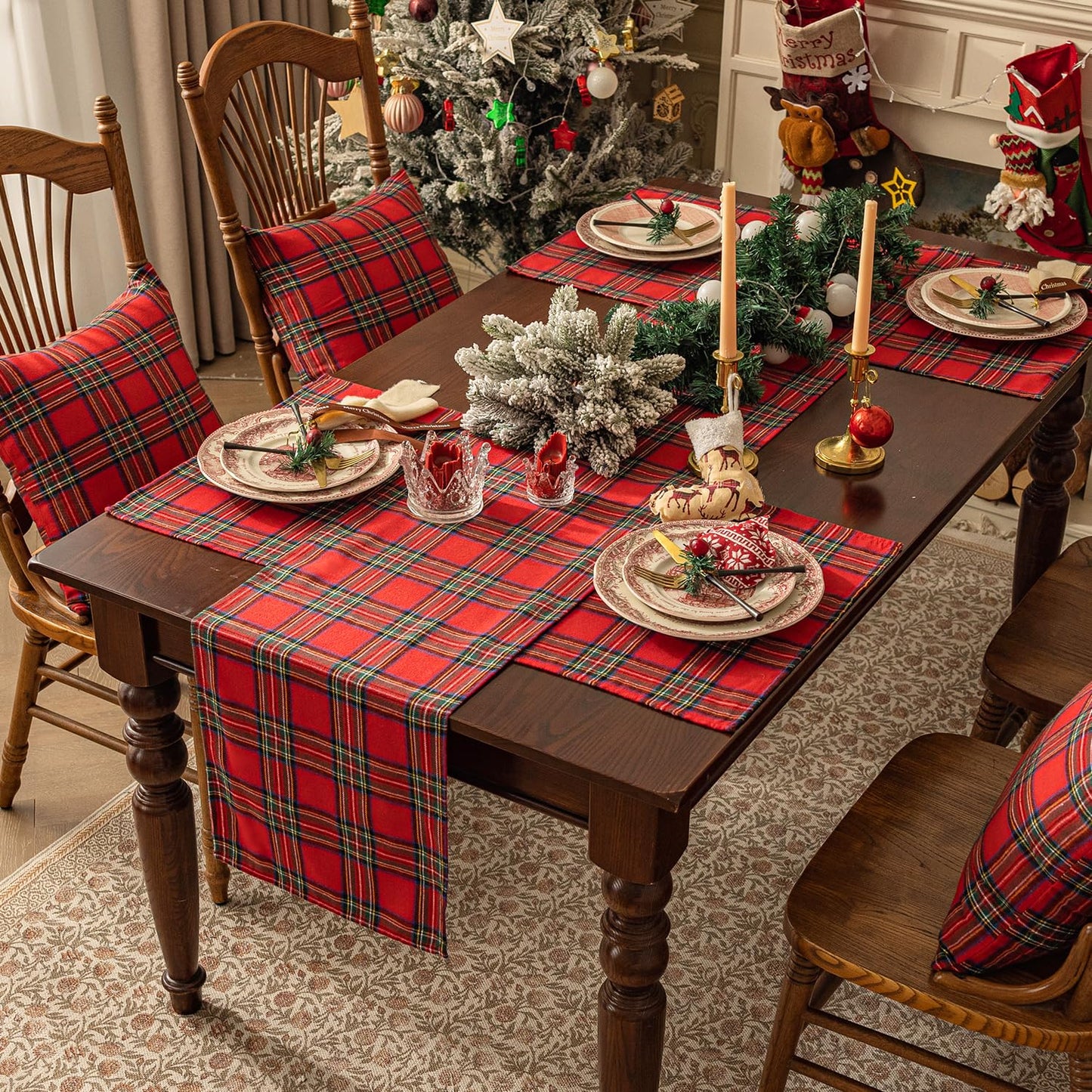 Softalker Christmas Checkered Tartan Table Runner - Red Buffalo Plaid Xmas Stain Resistant Washable Table Decoration for Dining/Parties/Holiday Decor, 13 x 108 Inch
