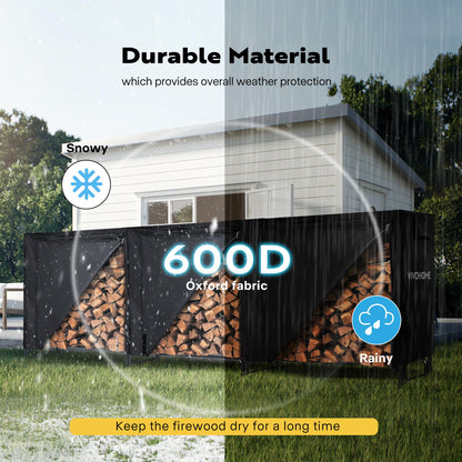 VIVOHOME Upgraded Heavy Duty 12 ft 3/4 Cord Firewood Rack Outdoor with Cover Combo Set 12ft Waterproof Firewood Log Rack Cover, Heavy Duty 600D Oxford Outdoor Weather Resistant