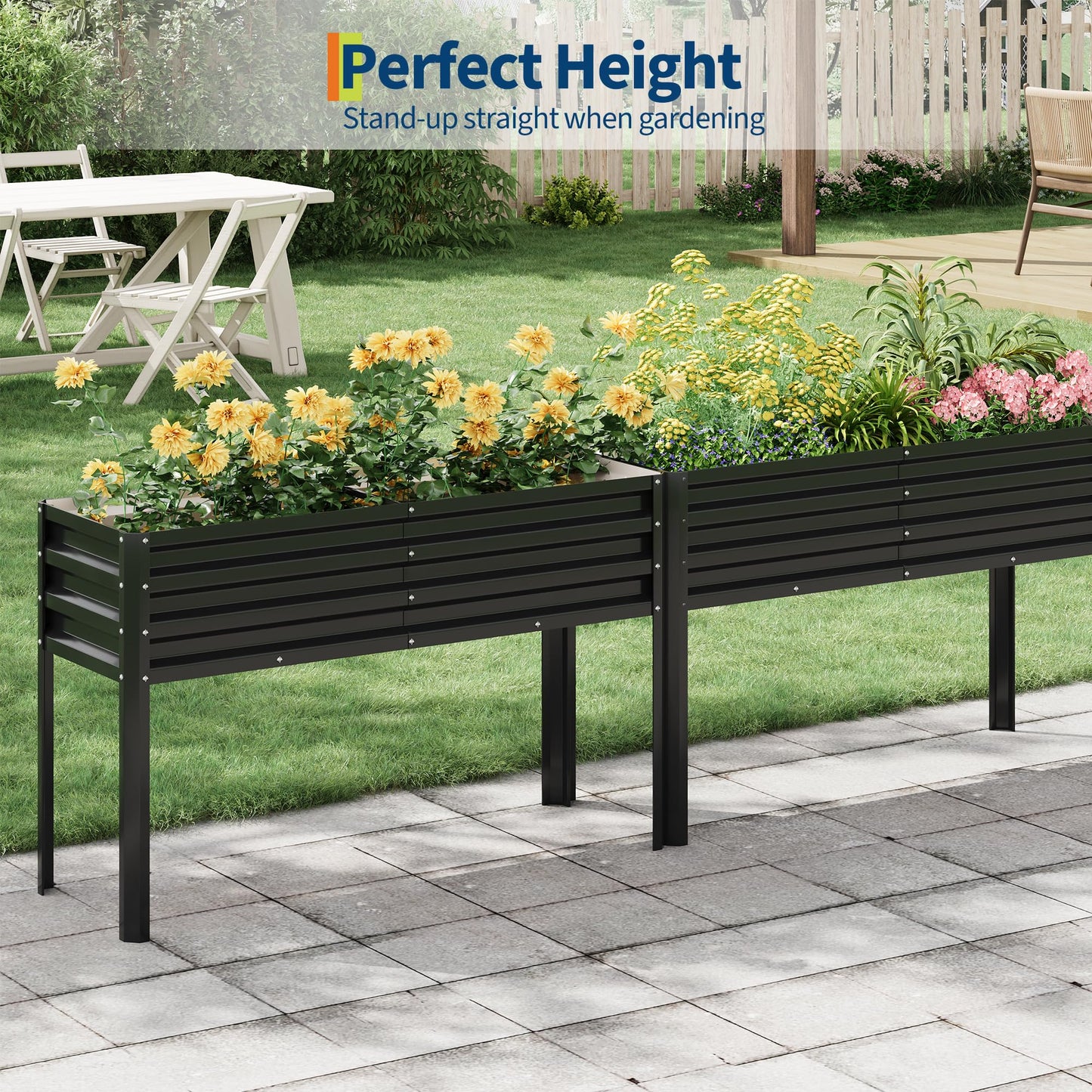 Garvee Galvanized Raised Garden Bed with Legs, 50×17×32 in Large Elevated Planter Box for Outdoor Plants, Sturdy Metal Raised Garden Beds for Vegetables, Flowers & Herbs, Backyard, Patio, Black