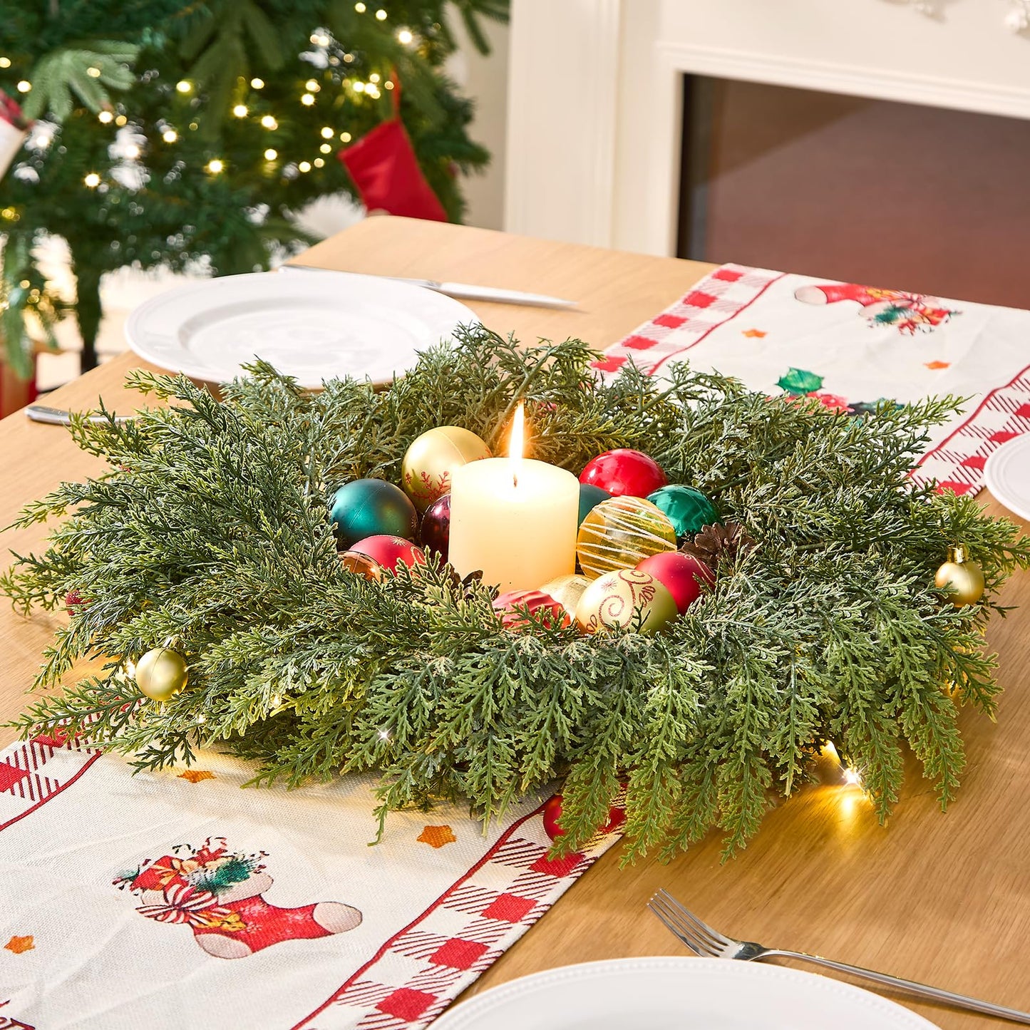 MEUIS Small Greenery Cedar Wreath - 22" Artificial Real Touch Wreath for Front Door Windows Outdoor Indoor Decor Weatherproof Traditional Holiday Decorations