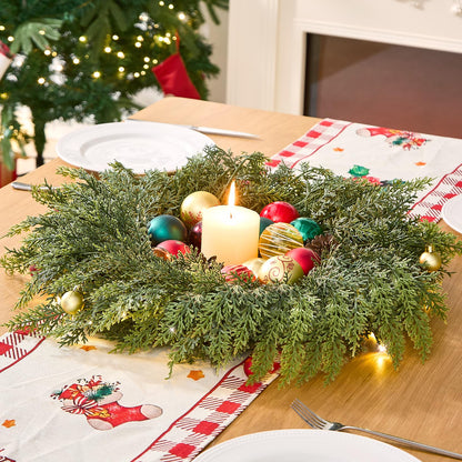 MEUIS Small Greenery Cedar Wreath - 22" Artificial Real Touch Wreath for Front Door Windows Outdoor Indoor Decor Weatherproof Traditional Holiday Decorations