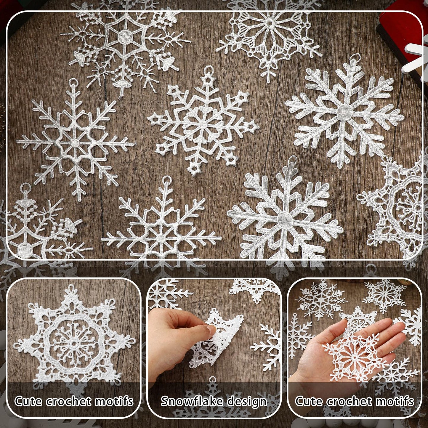 Lunmon 48 Pcs Christmas Crochet Snowflake Ornaments Winter Crocheted Snowflake Hanging Decor Crochet Doilies for Winter Wonderland Decorations Xmas Tree Home Wall Holiday Party Woven Gift, 6 Styles