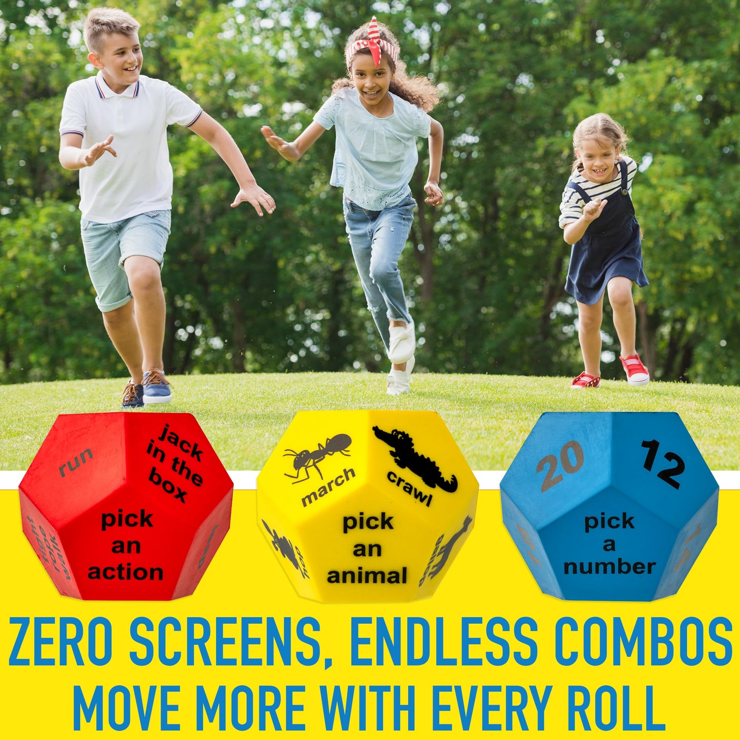Covelico Kids Exercise Cards & Dice Set – 52 Activity Cards & 3 Foam Dice, Recess Toys, PE Equipment, Gross Motor Games for Kids 3–5, Indoor & Outdoor
