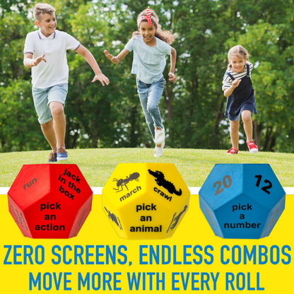 Covelico Kids Exercise Cards & Dice Set – 52 Activity Cards & 3 Foam Dice, Recess Toys, PE Equipment, Gross Motor Games for Kids 3–5, Indoor & Outdoor