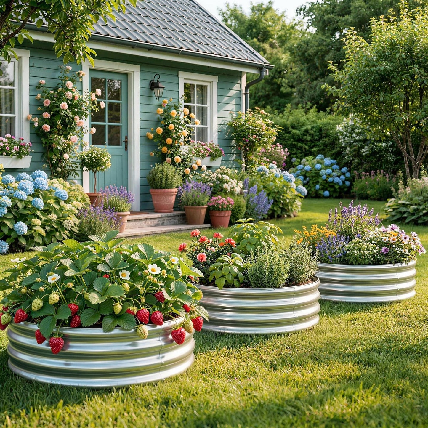 Land Guard Galvanized Raised Garden Bed Kit, Round Large Metal Galvanized Planter Raised Garden Boxes Outdoor…