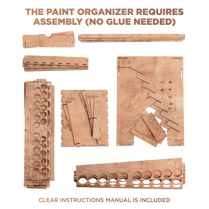 Plydolex Wooden Paint Organizer for 74 Paint Bottles and 14 Brushes - Paint Organizer with 2 Art Tool Cabinets and 6 Miniature Holders - Paint Holder